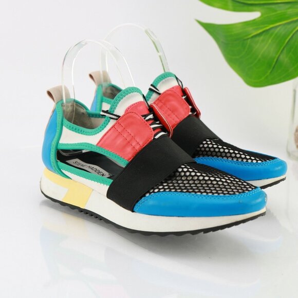 Steve Madden Womens Arctic Sneaker Size 7.5 Blue Red Green Casual Shoe Cutouts - Picture 11 of 11